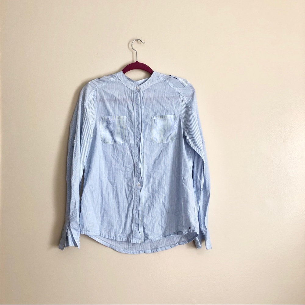 Tommy Hilfiger Blue and White Striped Button Up